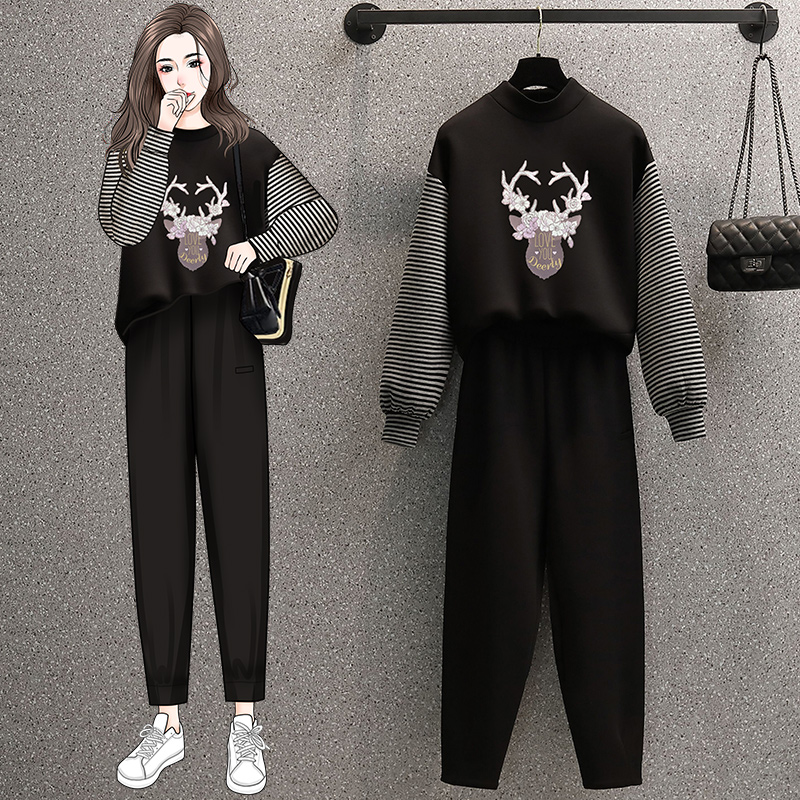 Fashion long pants slim hoodie 2pcs set for women