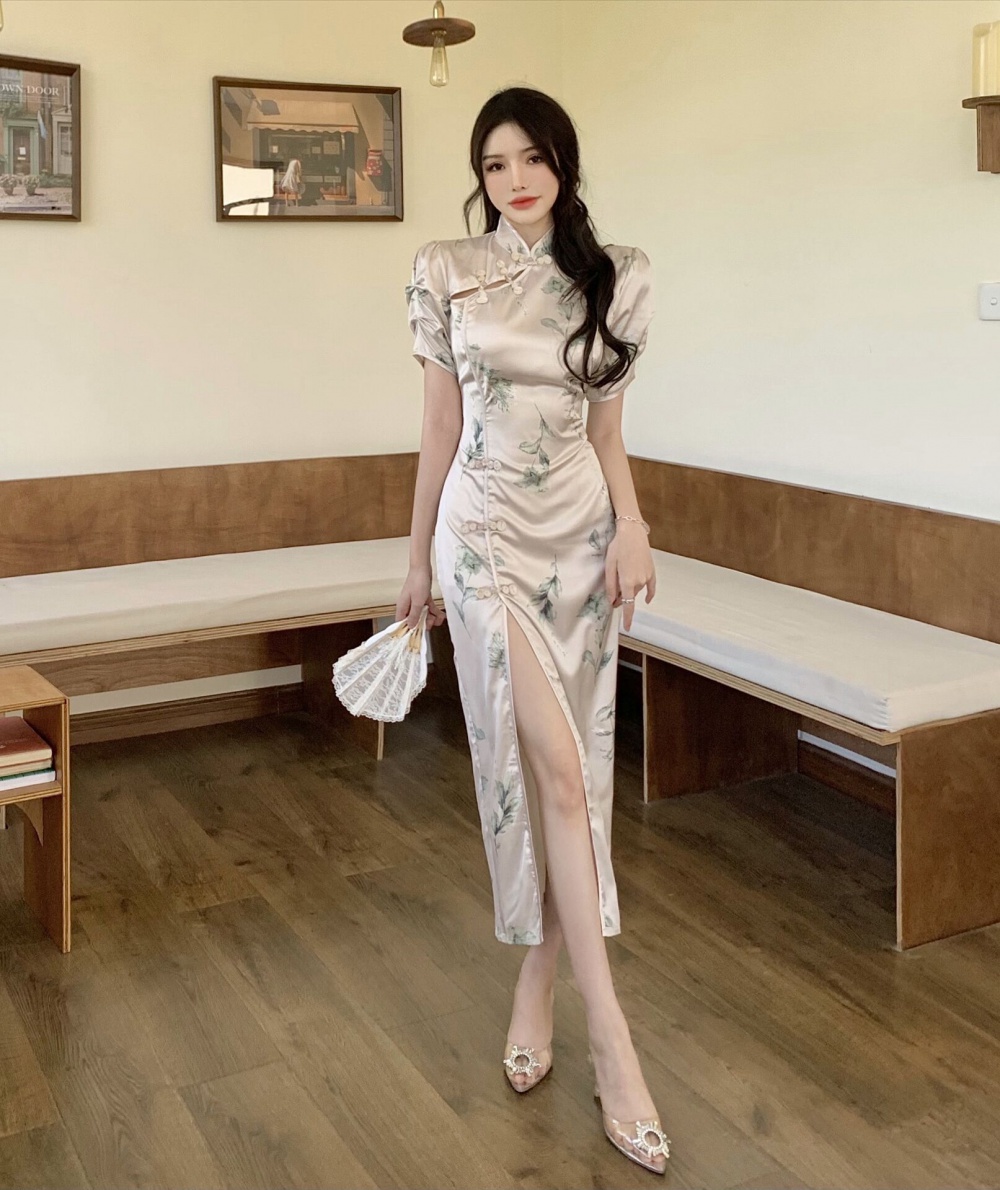 Retro temperament maiden cheongsam split long dress