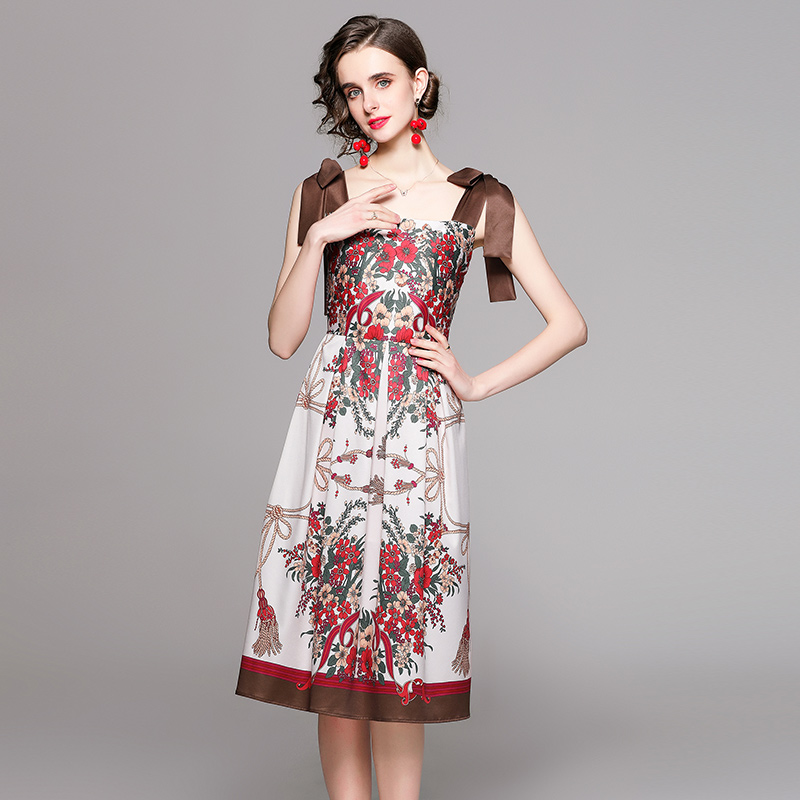 Fashion sleeveless frenum dress printing European style vest