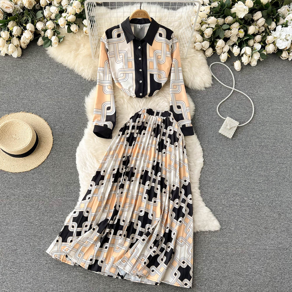 Fashion all-match skirt long shirt 2pcs set for women