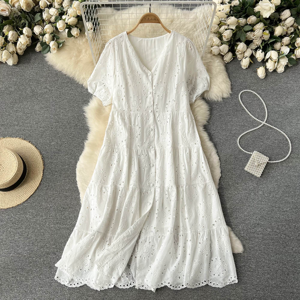 Long vacation temperament hollow dress for women