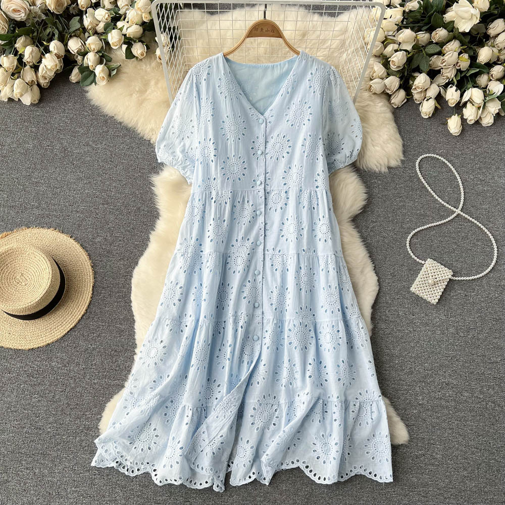 Long vacation temperament hollow dress for women