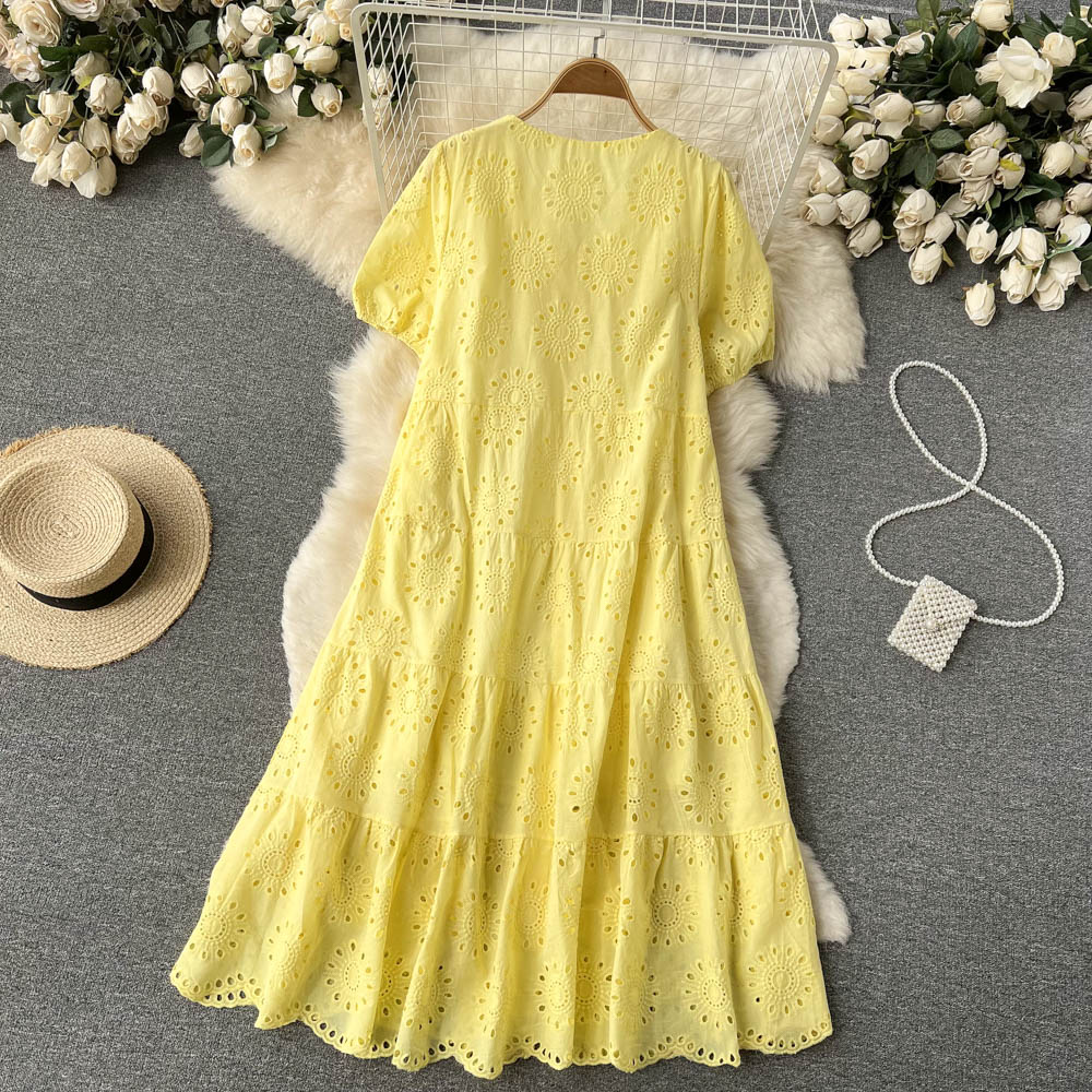 Long vacation temperament hollow dress for women