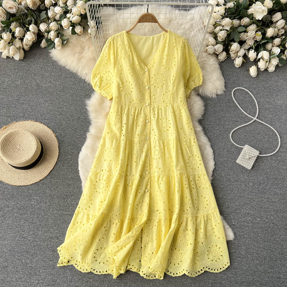 Long vacation temperament hollow dress for women