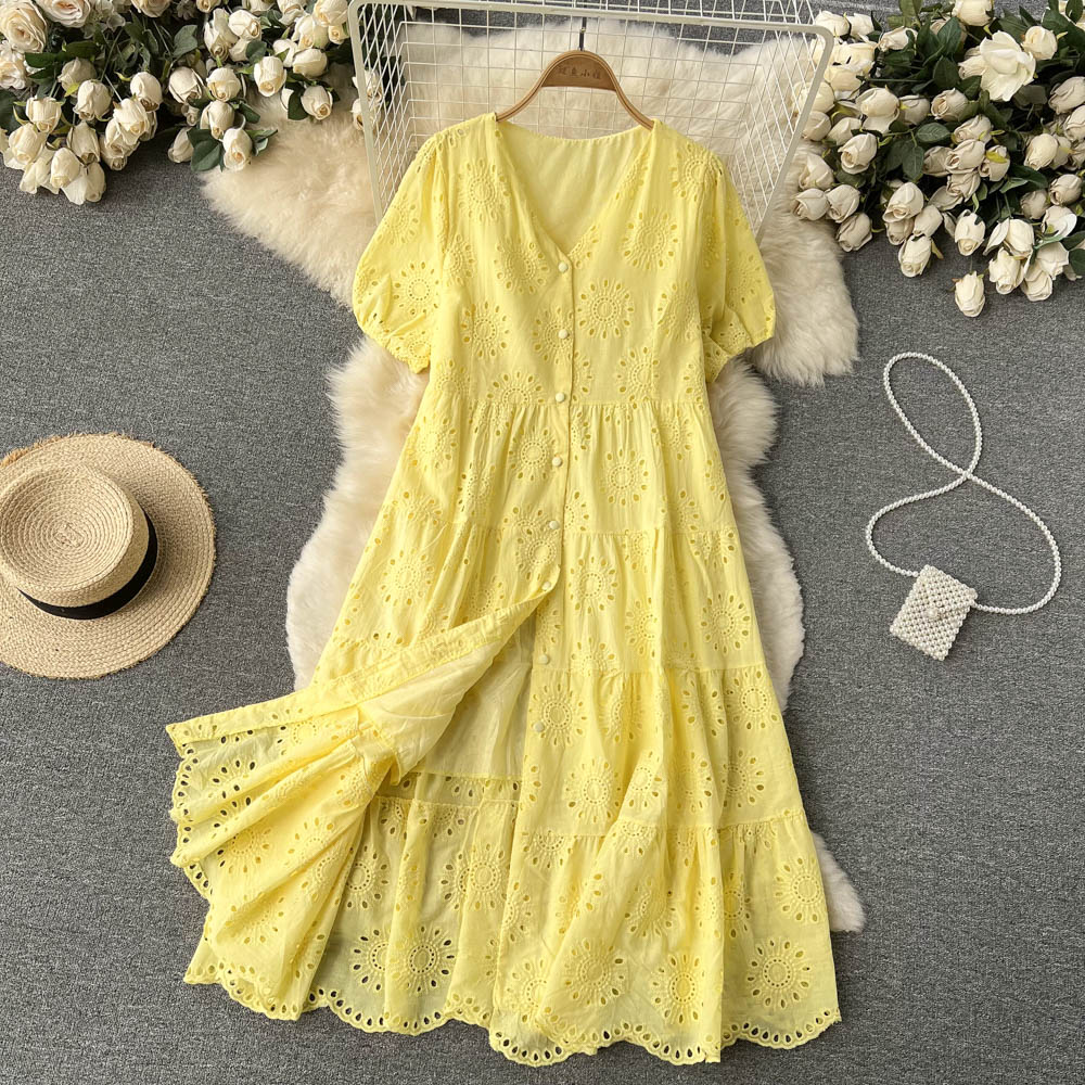 Long vacation temperament hollow dress for women