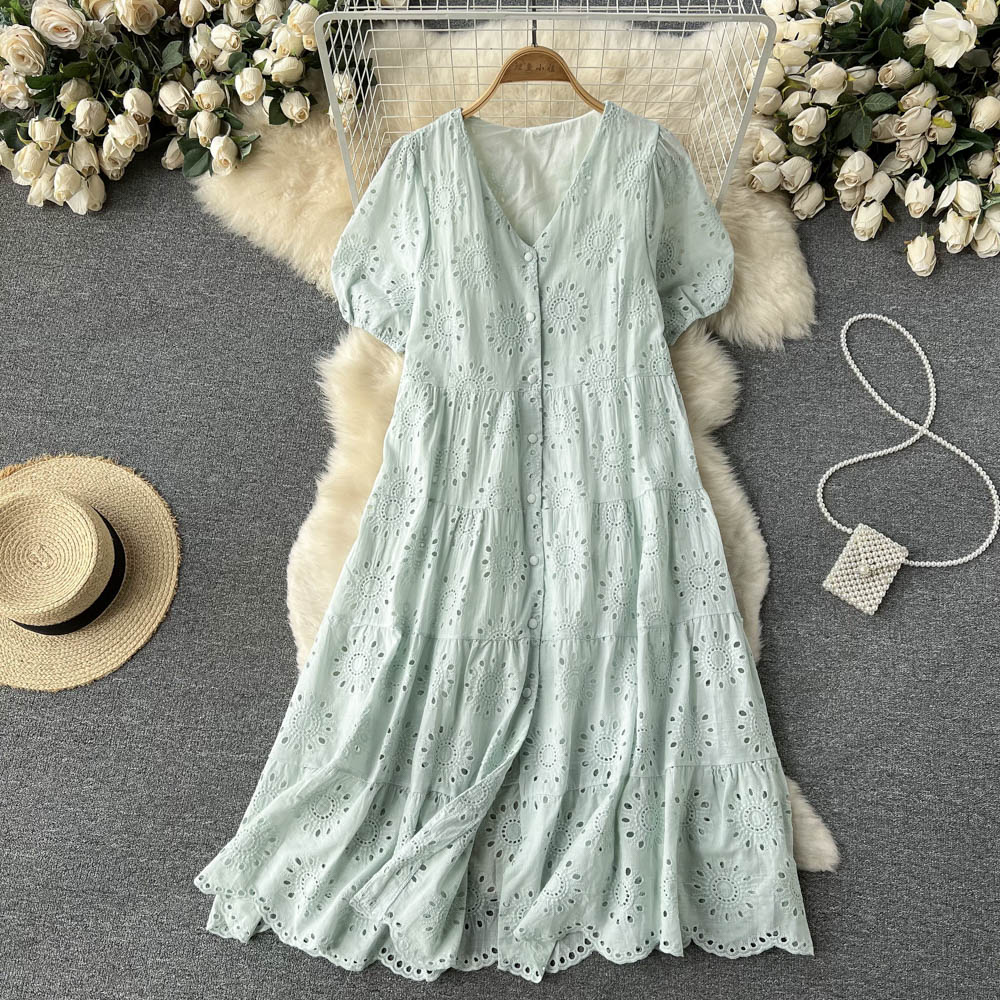 Long vacation temperament hollow dress for women