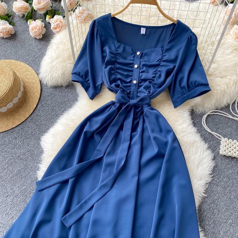 Pinched waist V-neck long dress slim dress for women