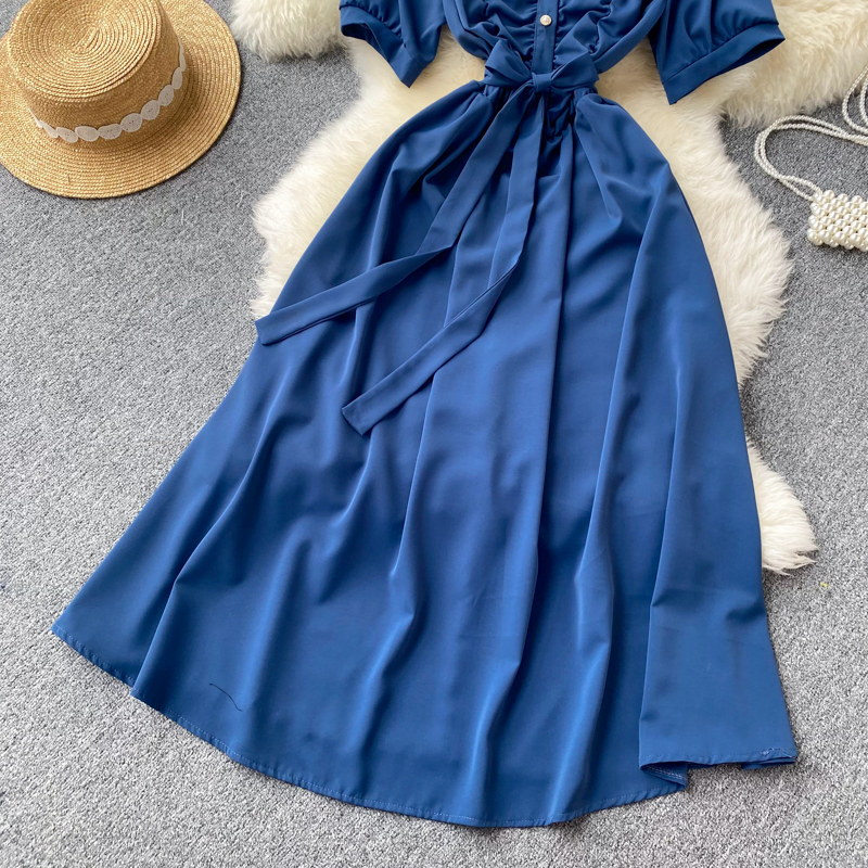 Pinched waist V-neck long dress slim dress for women