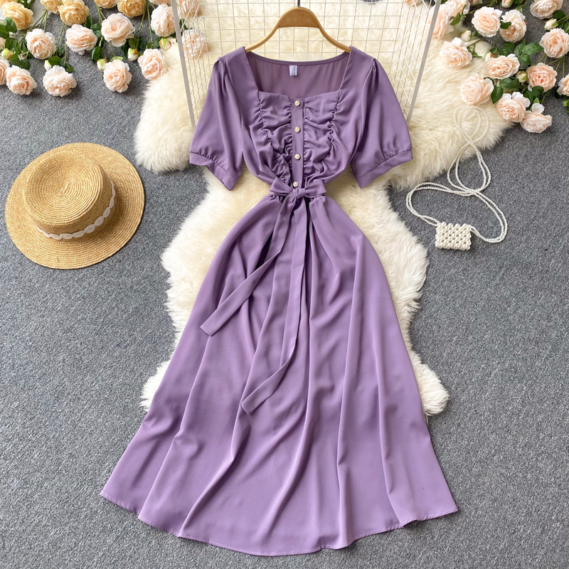 Pinched waist V-neck long dress slim dress for women