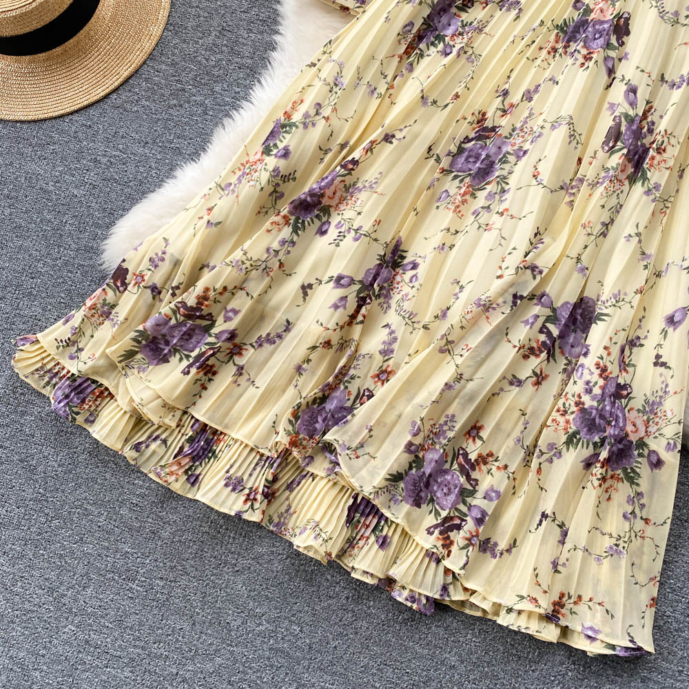 Bow spring Western style skirt crimp chiffon tops 2pcs set