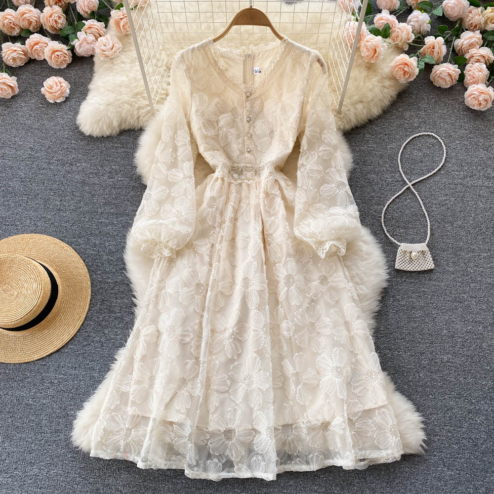 Slim tender temperament lace V-neck elegant dress