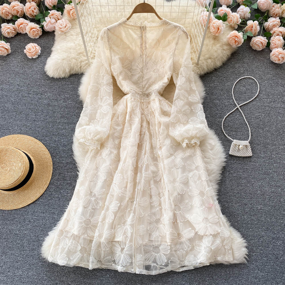 Slim tender temperament lace V-neck elegant dress