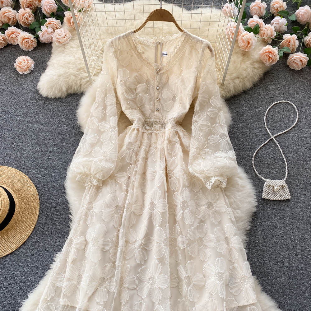 Slim tender temperament lace V-neck elegant dress