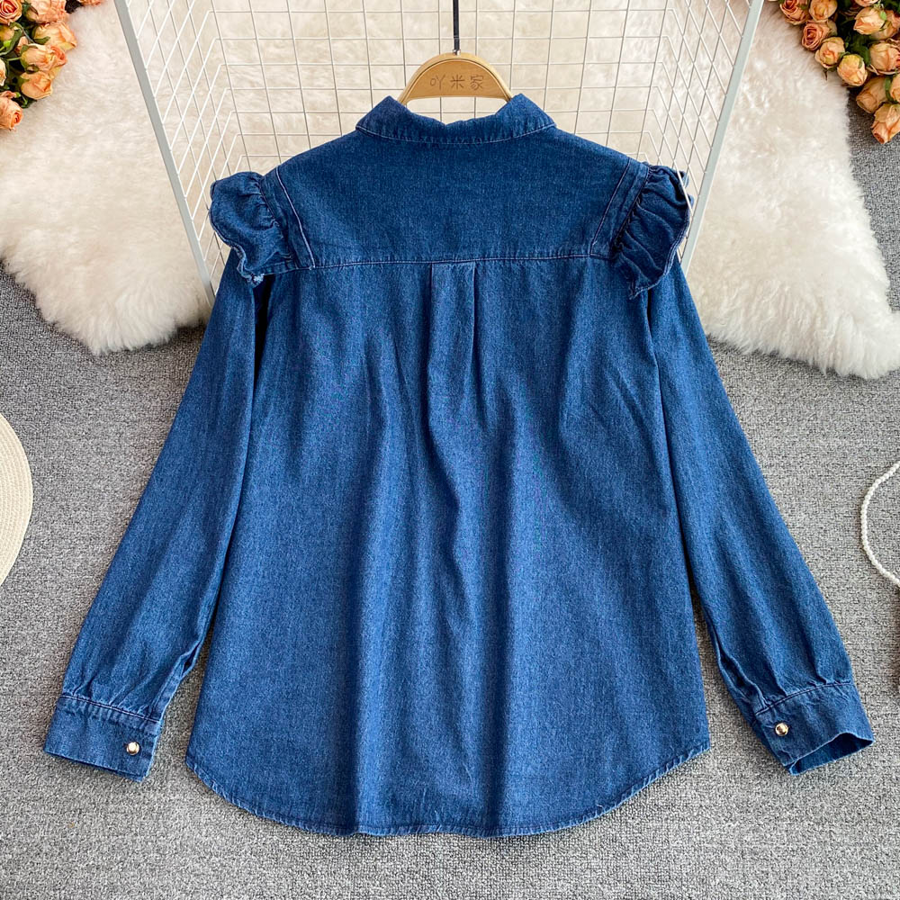 Long France style tops single-breasted shirt for women