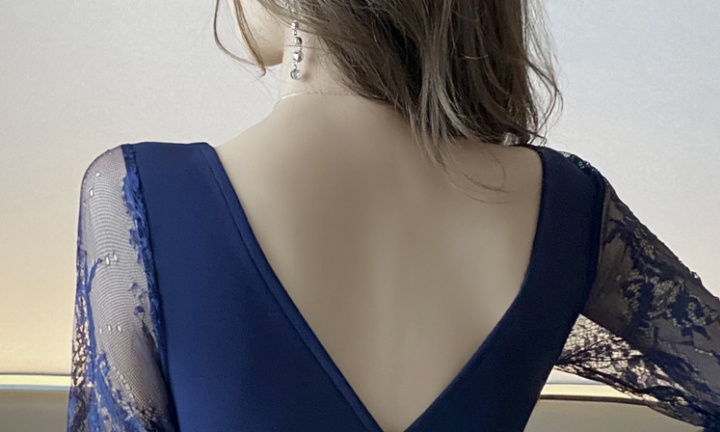 Halter split V-neck dress lace low-cut package hip T-back