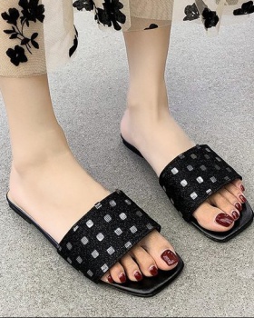 Flat square head spring and autumn slippers for women