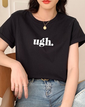 All-match printing tops letters bottoming shirt for women