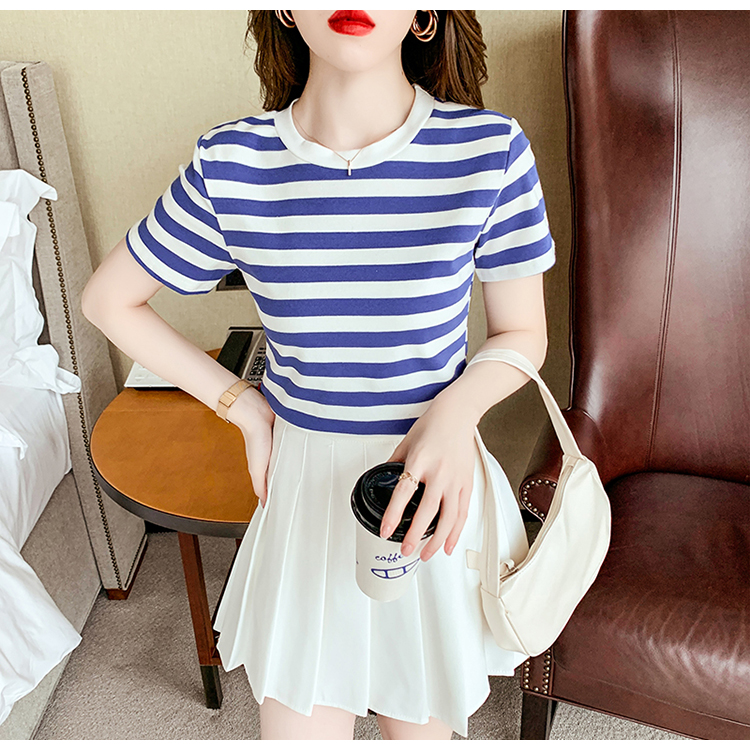 Short fashion tops stripe short sleeve T-shirt