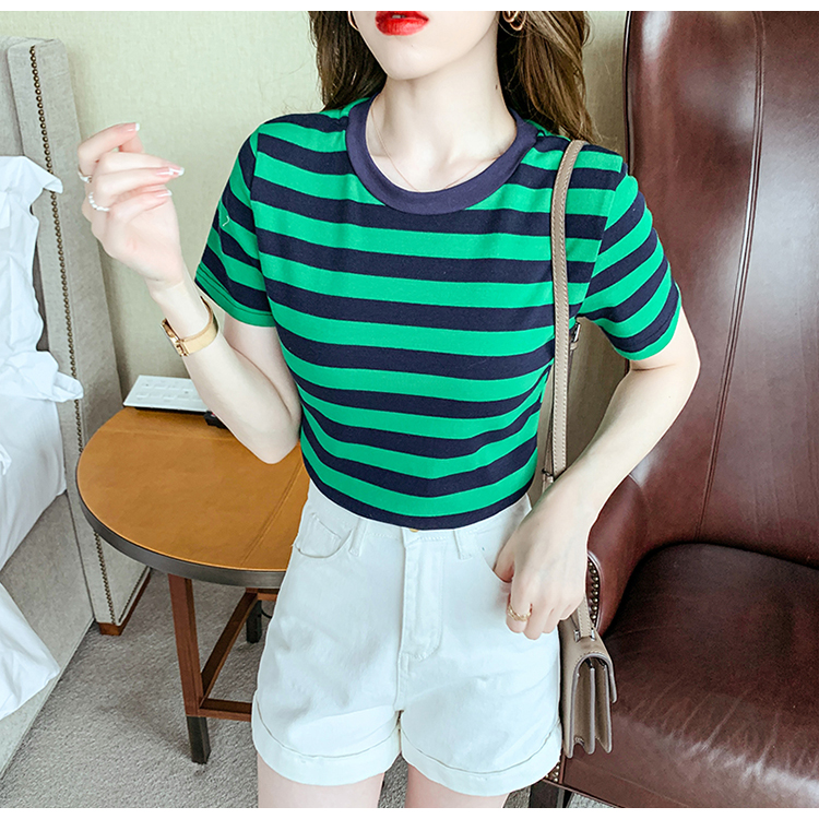 Short fashion tops stripe short sleeve T-shirt