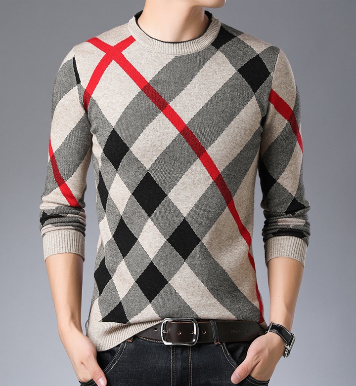 Round neck handsome sweater wool winter doll shirt for men