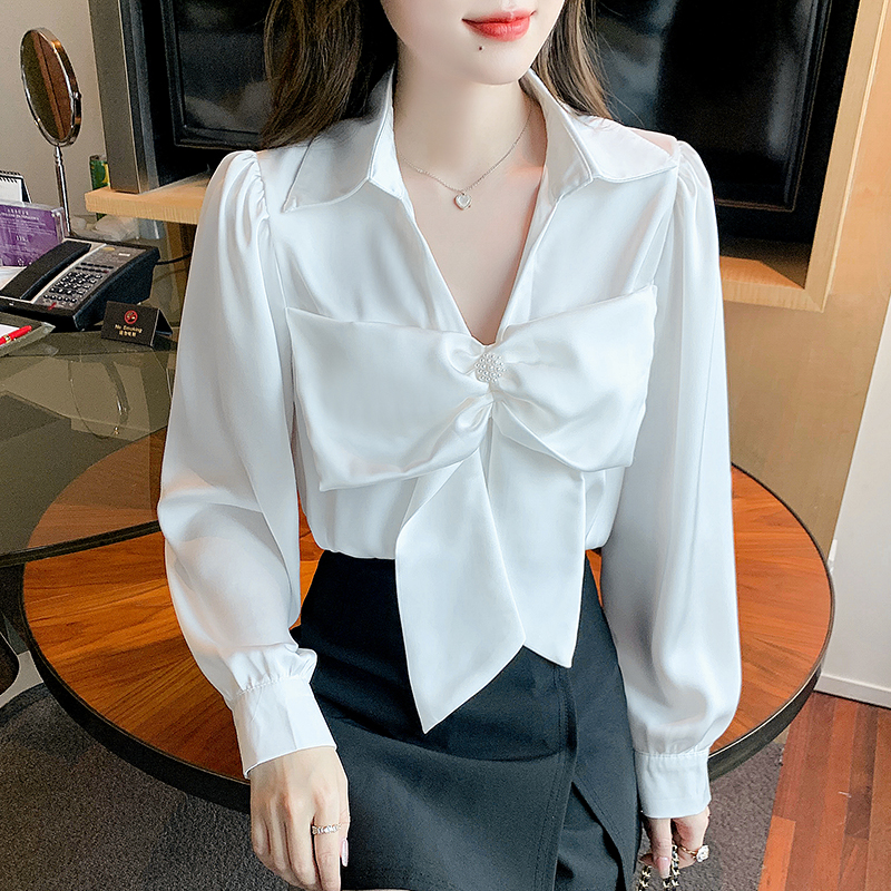White unique tops spring long sleeve shirt for women