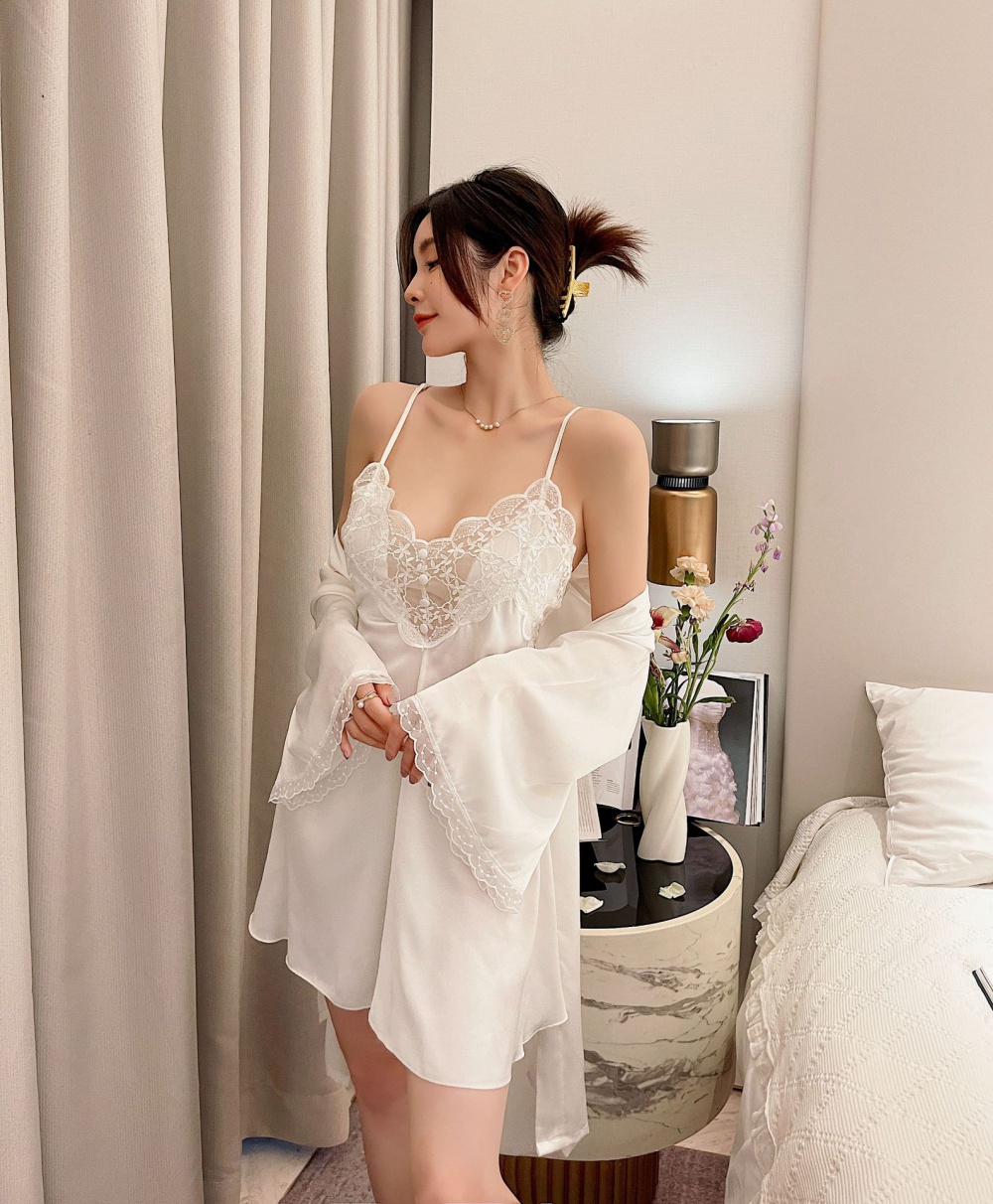 Ice silk nightgown pajamas 2pcs set for women