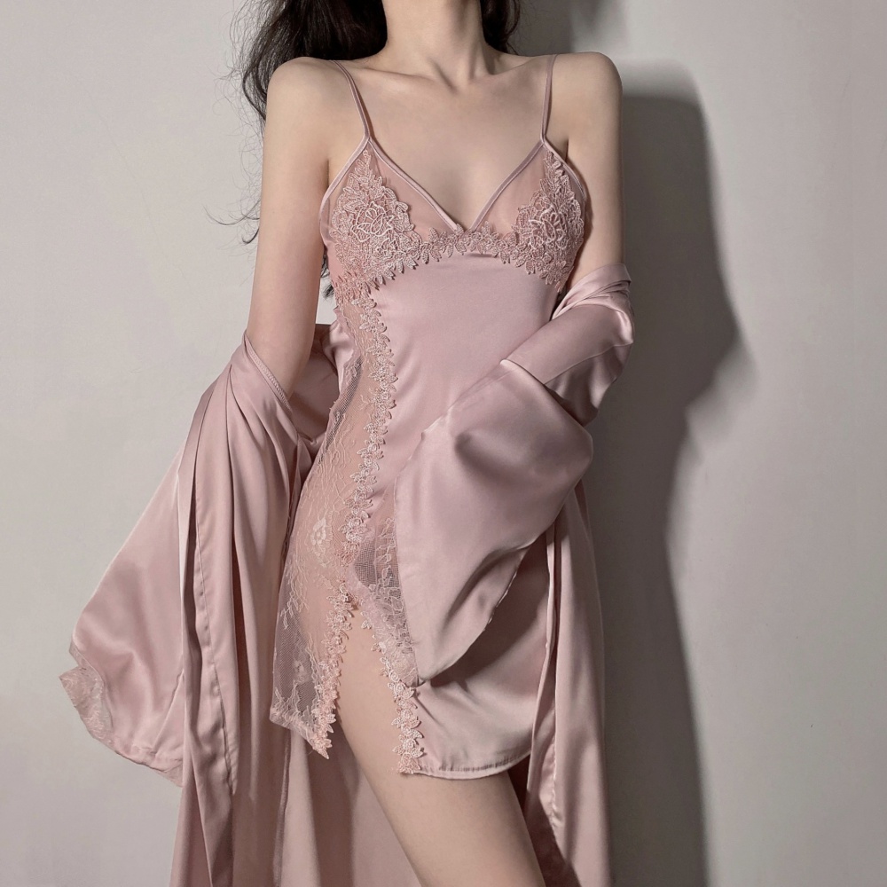 Lace sexy nightgown sling pajamas 2pcs set for women