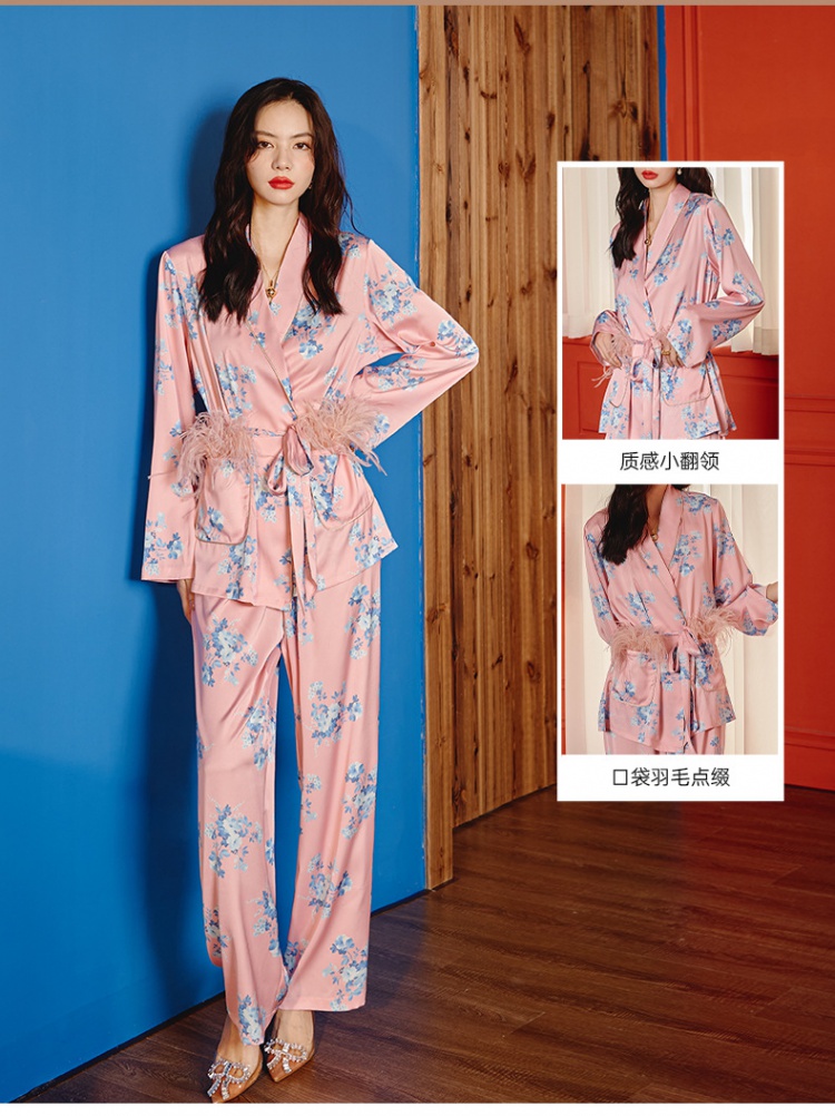Pocket homewear feather pajamas 2pcs set for women