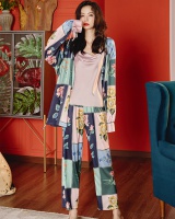 Plaid spring and summer pajamas 3pcs set for women