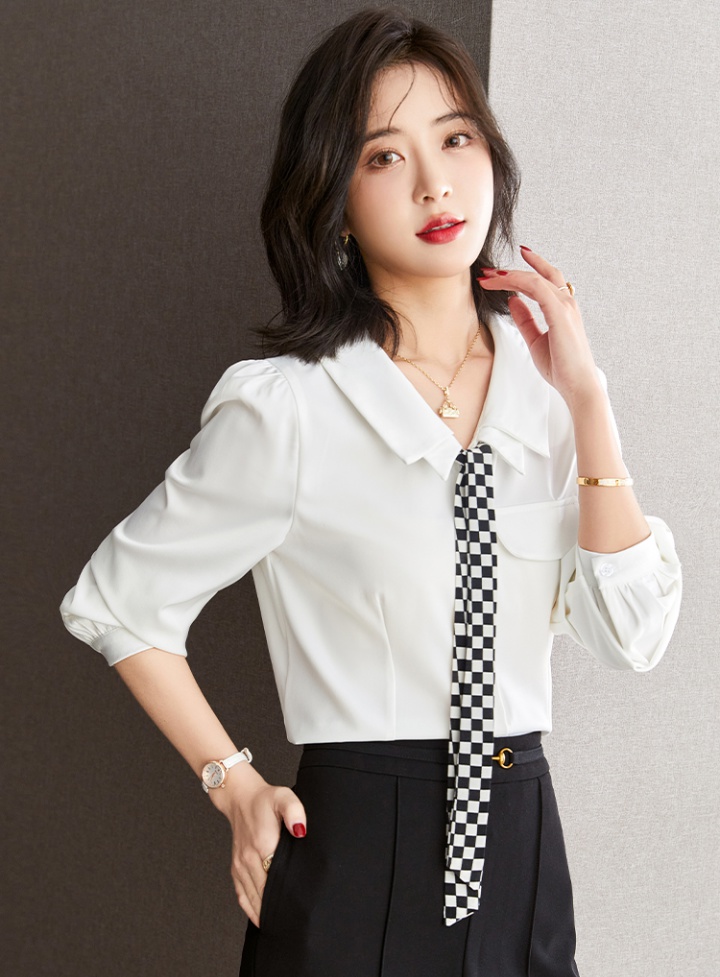 Spring commuting shirt chessboard white tops for women