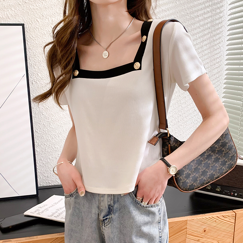 Dovetail short sleeve tops square collar fashion T-shirt