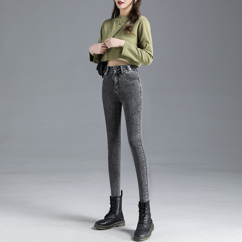 High waist elasticity pencil pants nine tenths slim jeans