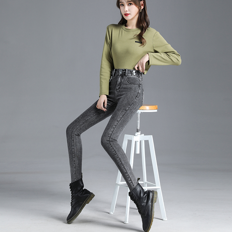 High waist elasticity pencil pants nine tenths slim jeans