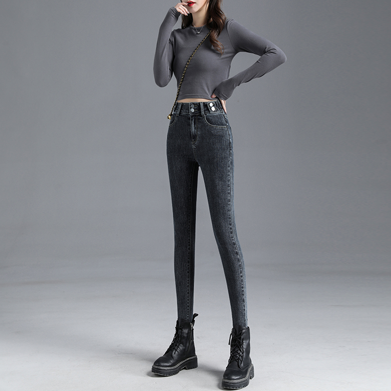 High waist elasticity pencil pants nine tenths slim jeans