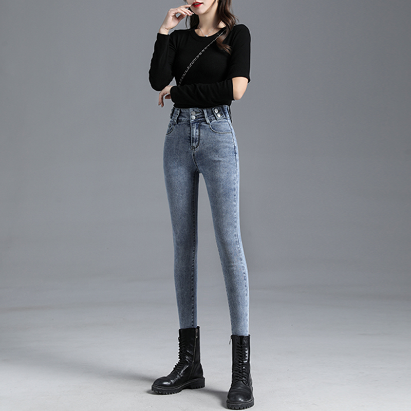 High waist elasticity pencil pants nine tenths slim jeans