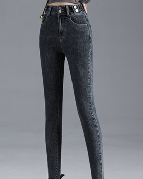 High waist elasticity pencil pants nine tenths slim jeans