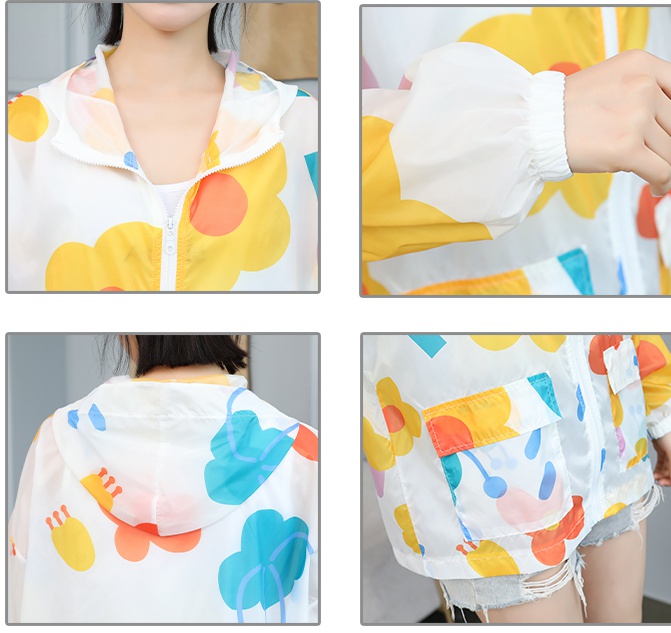 Long sleeve spring and summer printing tops hooded loose sun shirt