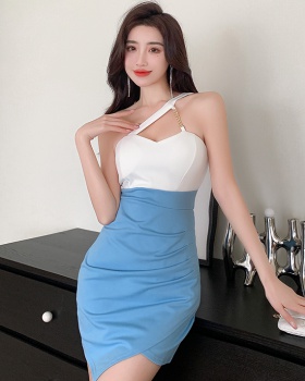 Tight package hip mixed colors sling shoulder dress