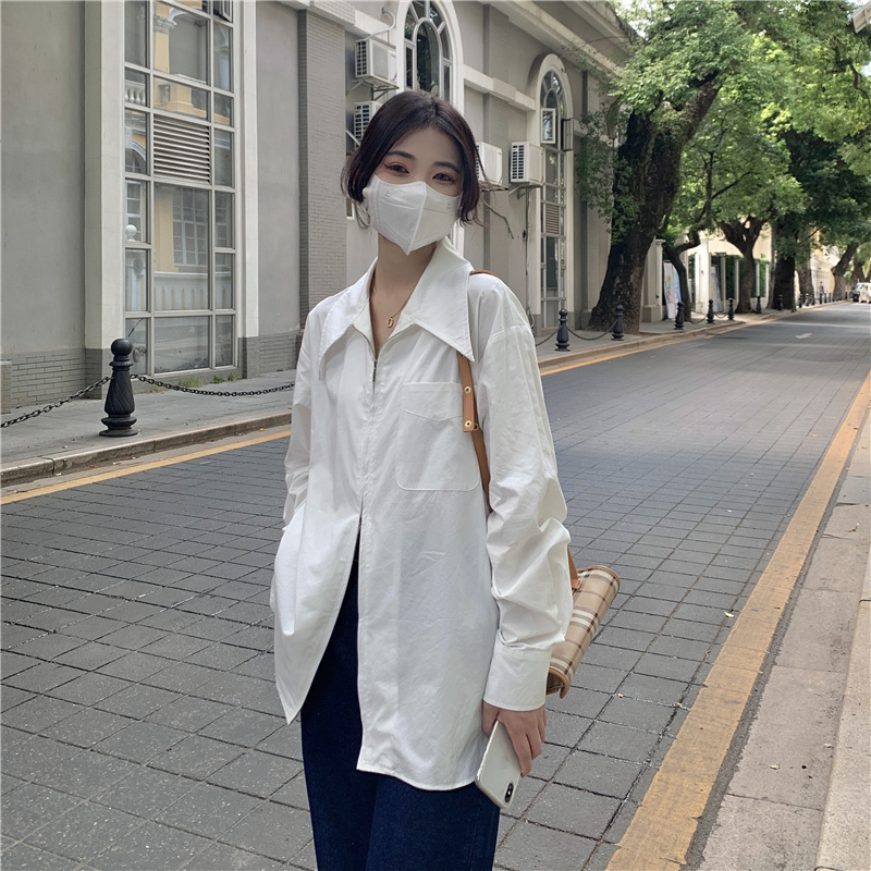 Long wears outside white tops spring unique shirt for women