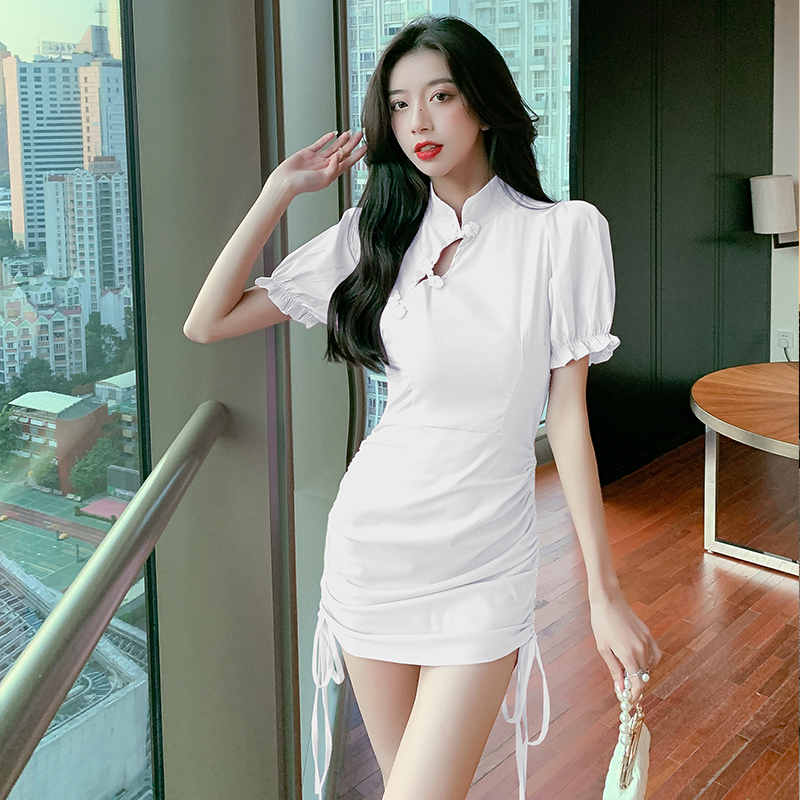 Drawstring short sleeve dress summer cheongsam for women