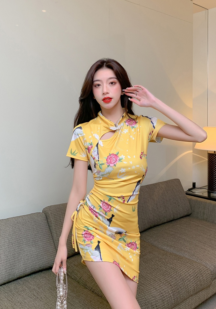 Short sleeve retro cheongsam flowers maiden dress