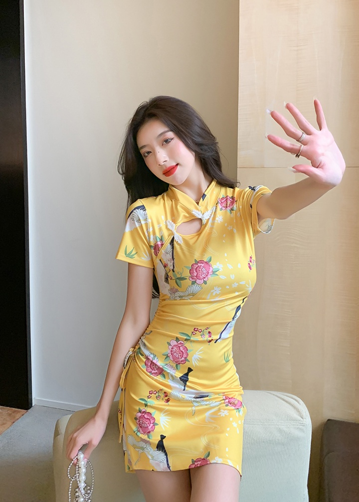 Short sleeve retro cheongsam flowers maiden dress