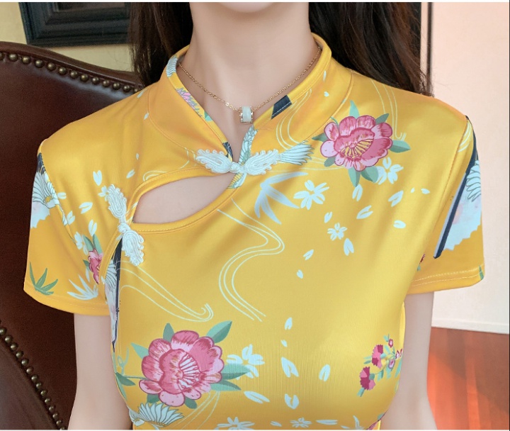 Short sleeve retro cheongsam flowers maiden dress