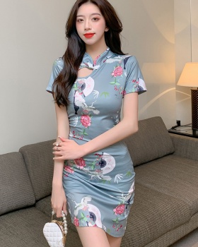 Short sleeve retro cheongsam flowers maiden dress