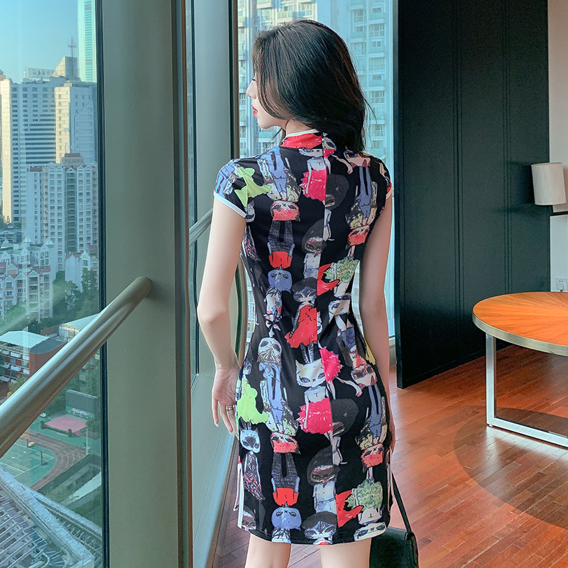 Retro short sleeve dress flowers cheongsam for women