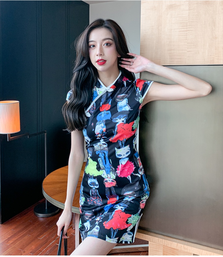 Retro short sleeve dress flowers cheongsam for women