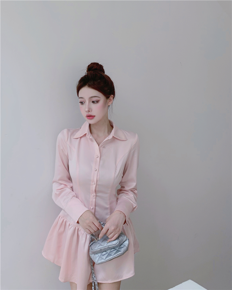 Pink Western style slim dress long sleeve spring T-back