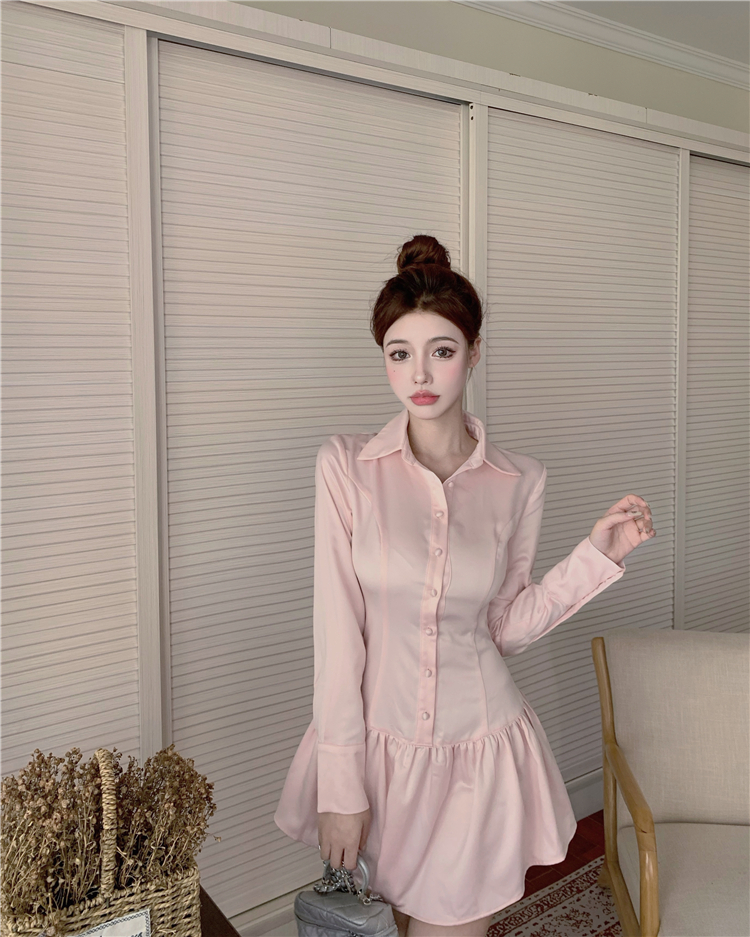 Pink Western style slim dress long sleeve spring T-back