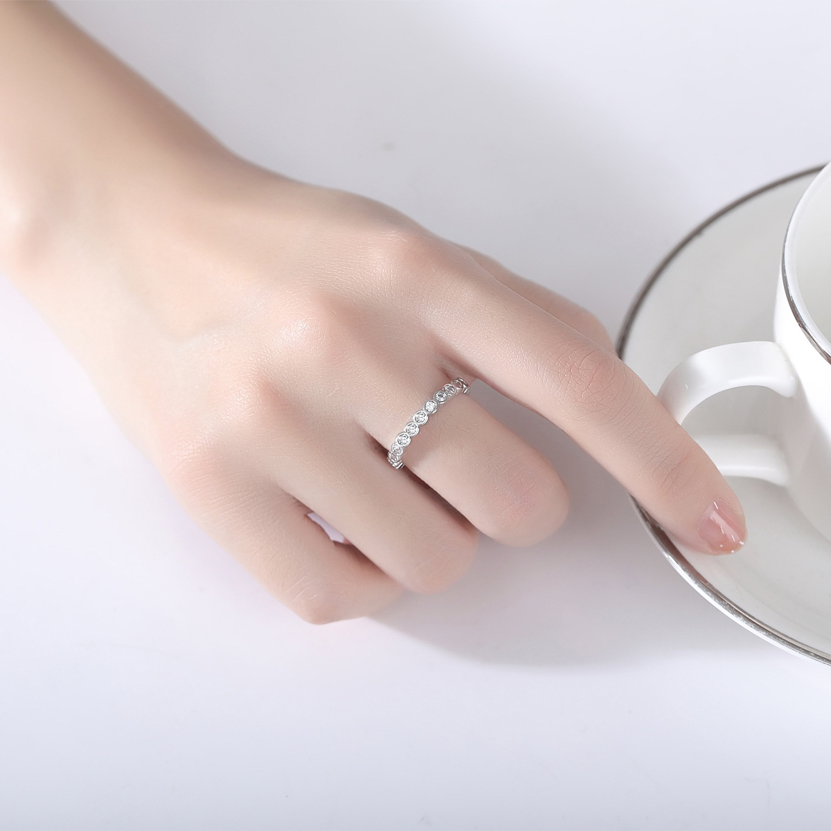 Inlay zircon simple fashion Korean style ring