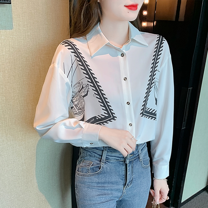 Spring and autumn lapel shirt temperament tops for women